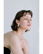 Orecchini in ambra con perle di ceramica e perla coltivata marrone/bianca