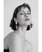 Orecchini in ambra con perle di ceramica e perla coltivata marrone/bianca