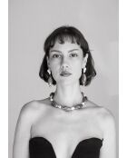 Orecchini in ambra con perle di ceramica e perla coltivata marrone/bianca