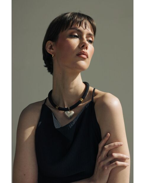 Collana a cuore Judith in oro bianco e nero placcato