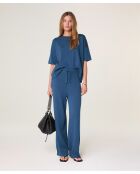 Lela katoenen rechte broek met trekkoord, petrolblauw