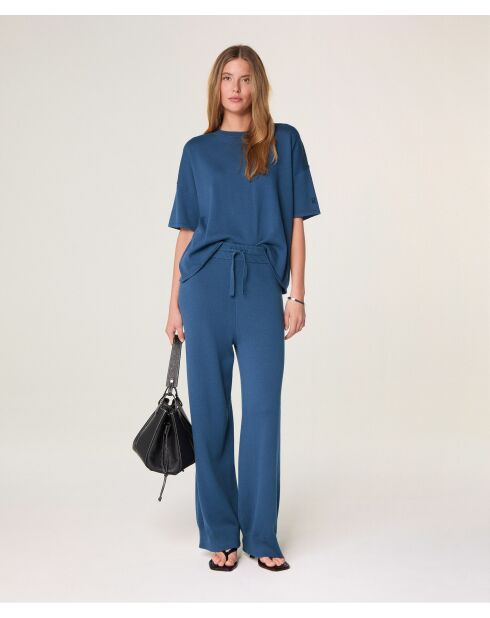 Lela katoenen rechte broek met trekkoord, petrolblauw