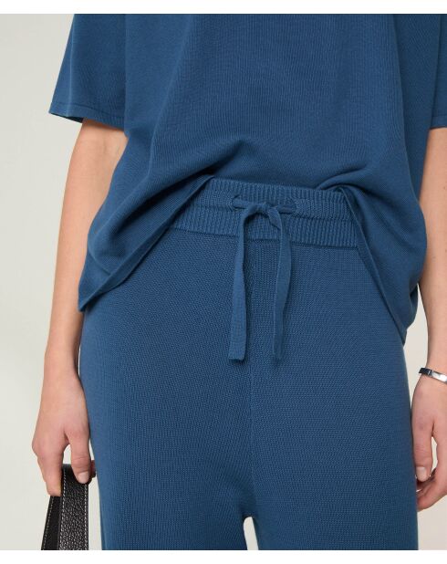 Lela katoenen rechte broek met trekkoord, petrolblauw