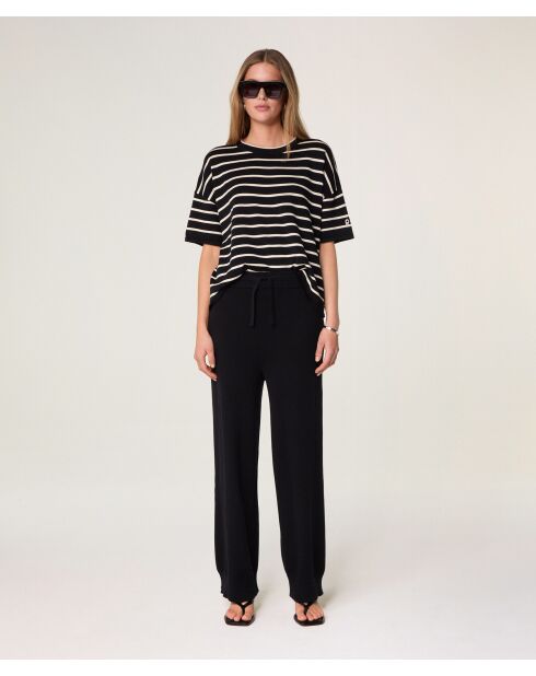 Lela zwarte katoenen rechte broek met trekkoord