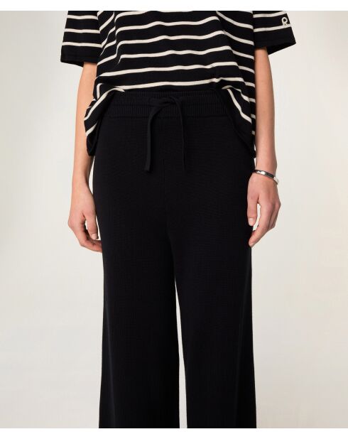 Lela zwarte katoenen rechte broek met trekkoord