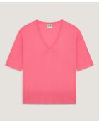 Mei snoeproze wollen trui met korte mouwen en V-hals