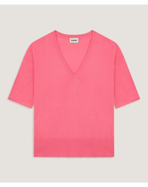 Mei snoeproze wollen trui met korte mouwen en V-hals