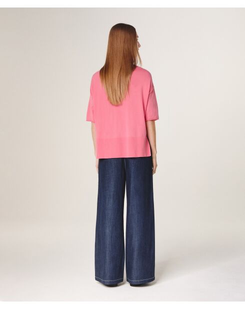 Mei snoeproze wollen trui met korte mouwen en V-hals