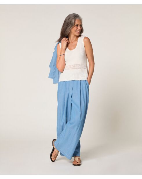 Yuki weißer ecrufarbener Kurzarmpullover