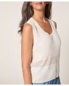 Yuki weißer ecrufarbener Kurzarmpullover