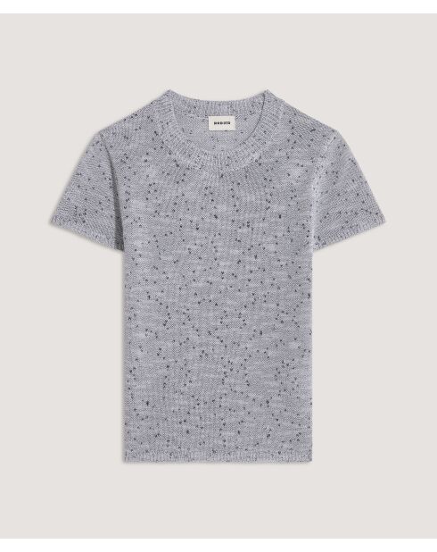 Hasna heather grijze geribbelde trui met korte mouwen