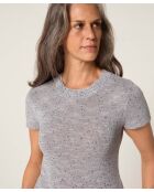 Hasna heather grijze geribbelde trui met korte mouwen