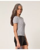 Hasna heather grijze geribbelde trui met korte mouwen