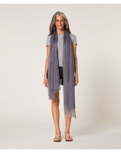 Hasna heather grijze geribbelde trui met korte mouwen