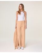 Zanele bruine, rechte broek van zeemkatoen met trekkoord