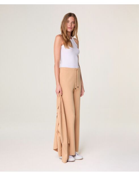 Zanele bruine, rechte broek van zeemkatoen met trekkoord