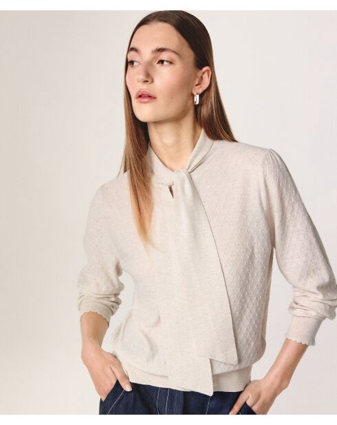 Pull col lavallière en laine Hanae blanc écru