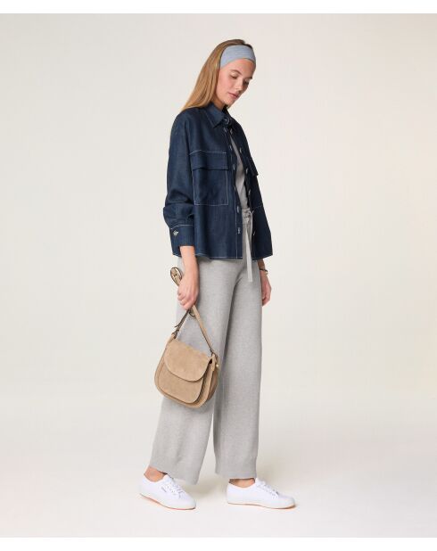 Lela katoenen rechte broek met trekkoord, lichtgrijs