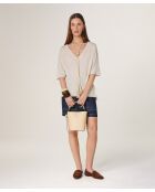 Mei witte ecru wollen trui met korte mouwen en V-hals