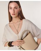 Mei witte ecru wollen trui met korte mouwen en V-hals