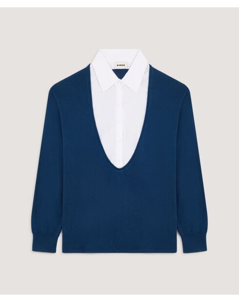 Marineblauer Aiko-Woll-Langarmpullover