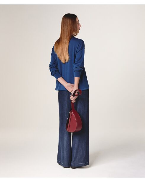 Marineblauer Aiko-Woll-Langarmpullover