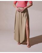 Beigefarbene Latifa-Pareohose aus Satin