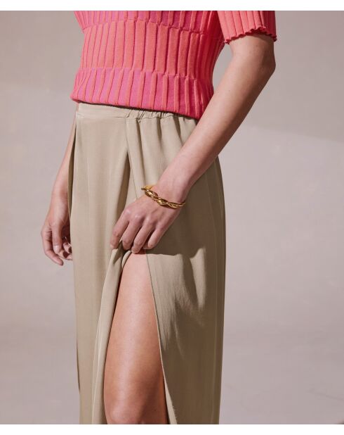 Beigefarbene Latifa-Pareohose aus Satin