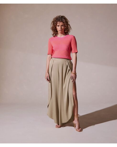 Beigefarbene Latifa-Pareohose aus Satin