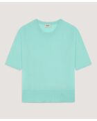 Maglia girocollo a maniche corte in lana Sakura verde acqua