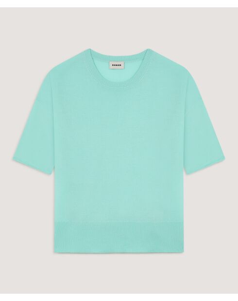 Maglia girocollo a maniche corte in lana Sakura verde acqua