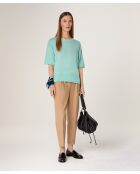 Maglia girocollo a maniche corte in lana Sakura verde acqua