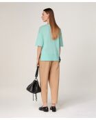 Maglia girocollo a maniche corte in lana Sakura verde acqua