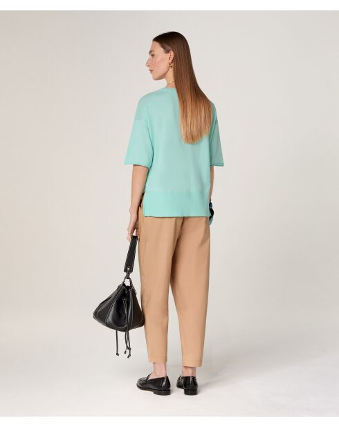 Maglia girocollo a maniche corte in lana Sakura verde acqua