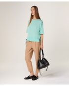 Maglia girocollo a maniche corte in lana Sakura verde acqua