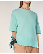 Maglia girocollo a maniche corte in lana Sakura verde acqua