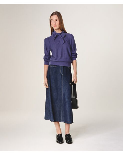 Pull col lavallière en laine Hanae violet parme