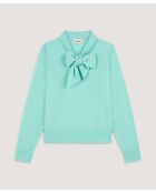 Hanae aquagrüner Wollpullover mit Lavalierausschnitt