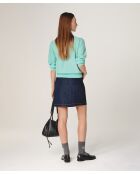 Hanae aquagrüner Wollpullover mit Lavalierausschnitt