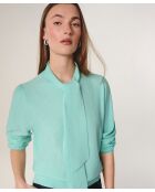 Hanae aquagrüner Wollpullover mit Lavalierausschnitt