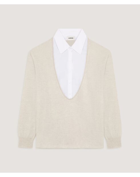Pull manches longues en laine Aiko blanc écru