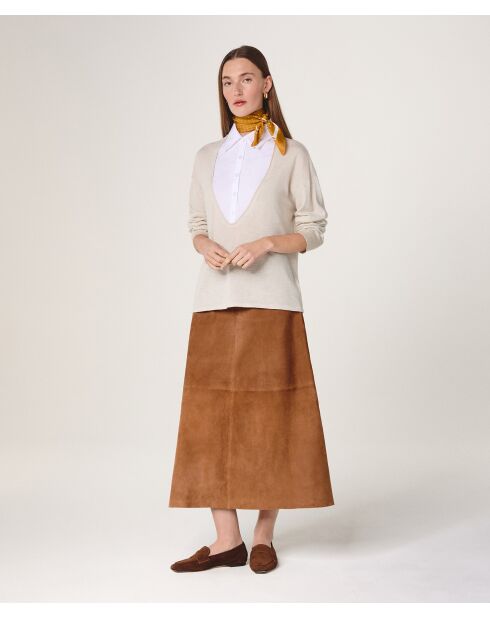 Pull manches longues en laine Aiko blanc écru