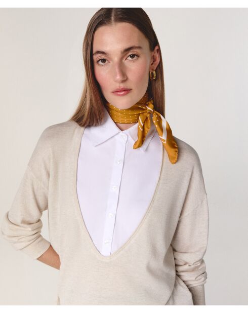 Pull manches longues en laine Aiko blanc écru