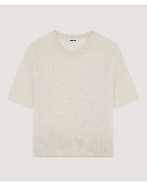 Pull col rond manches courtes en laine Sakura blanc écru