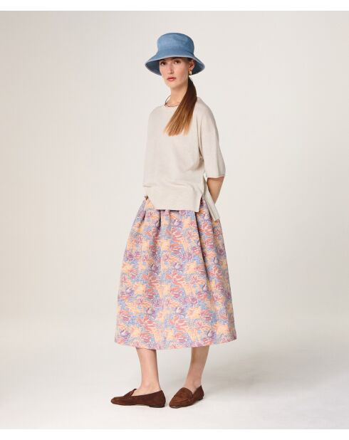 Pull col rond manches courtes en laine Sakura blanc écru