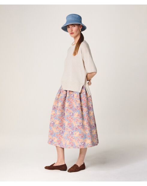 Pull col rond manches courtes en laine Sakura blanc écru