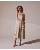 Robe à bretelle fronce satin Amina beige