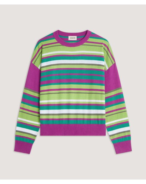 Pull Raye Col Rond en coton Siham rose fuchsia