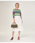 Pull Raye Col Rond en coton Siham rose fuchsia