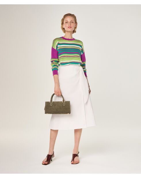 Pull Raye Col Rond en coton Siham rose fuchsia